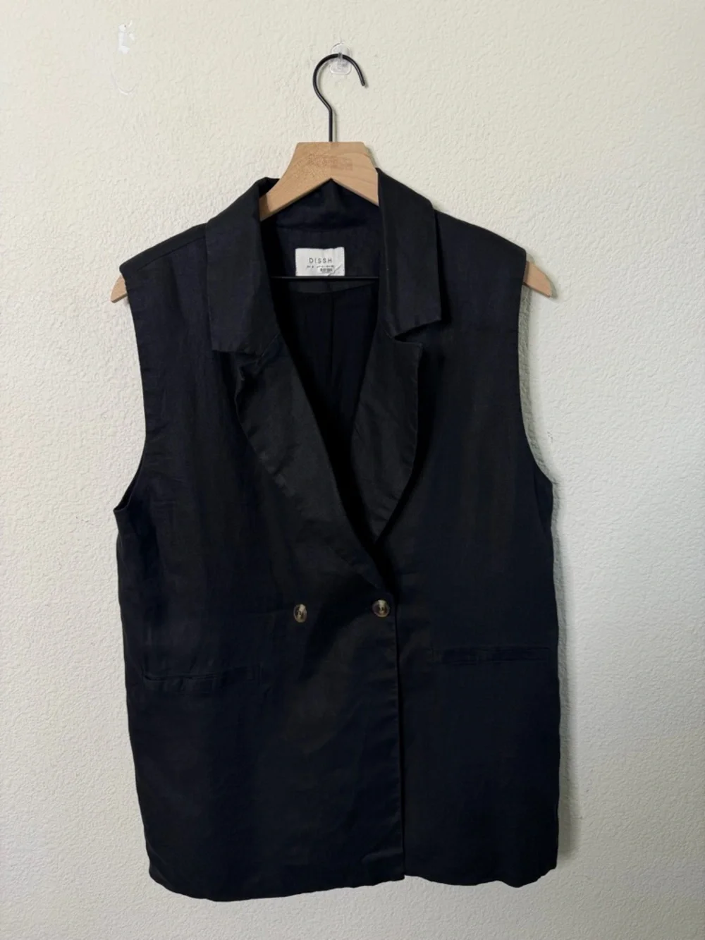 Dissh Cassia Black Linen Vest‎ Womens Size 4